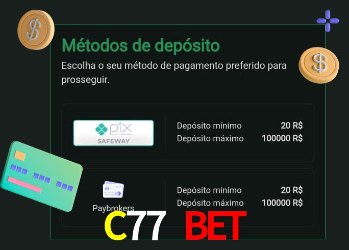 O cassino C77 Bet oferece uma grande variedade de métodos de pagamento